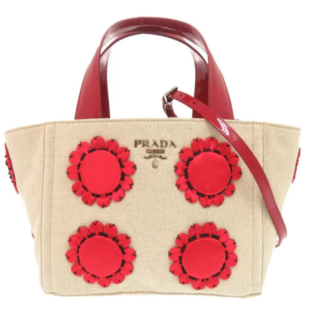 Prada flower motif canvas Patent Vernis leather red 2way Shoulder Bag